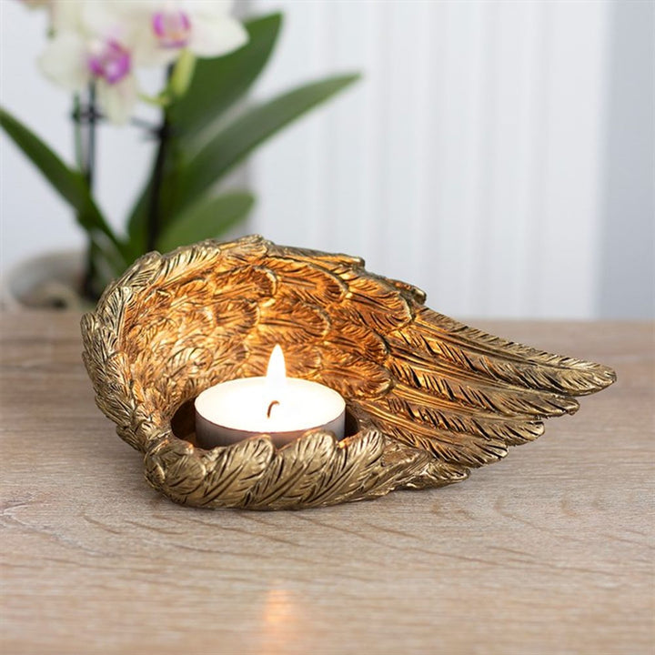 Gold Single Lowered Angel Wing Candle Holder