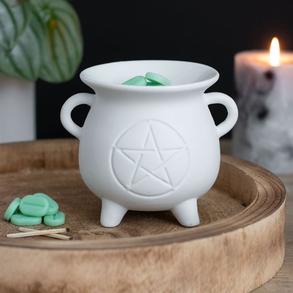 White Pentagram Cauldron Oil Burner