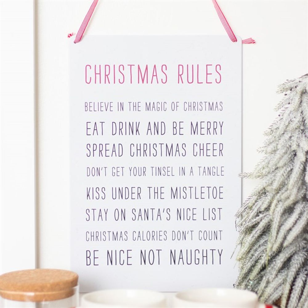 30cm Christmas Rules Metal Hanging Sign
